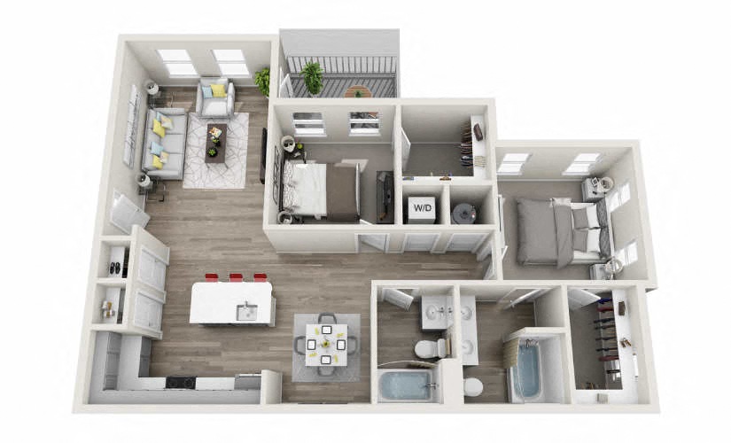 Floor plan for 2 beds, 2 baths, 1118 sqft